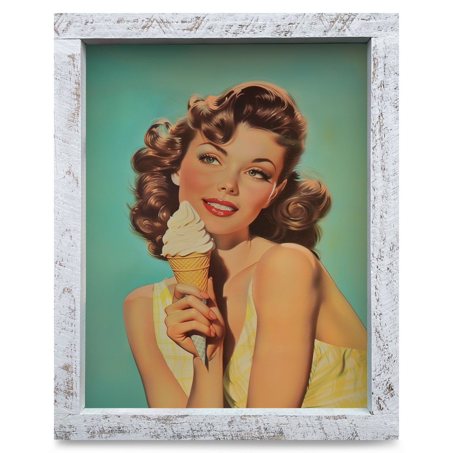 Vintage Ice Cream Girl | Real Wood Framed Wall Art Print – Mill
