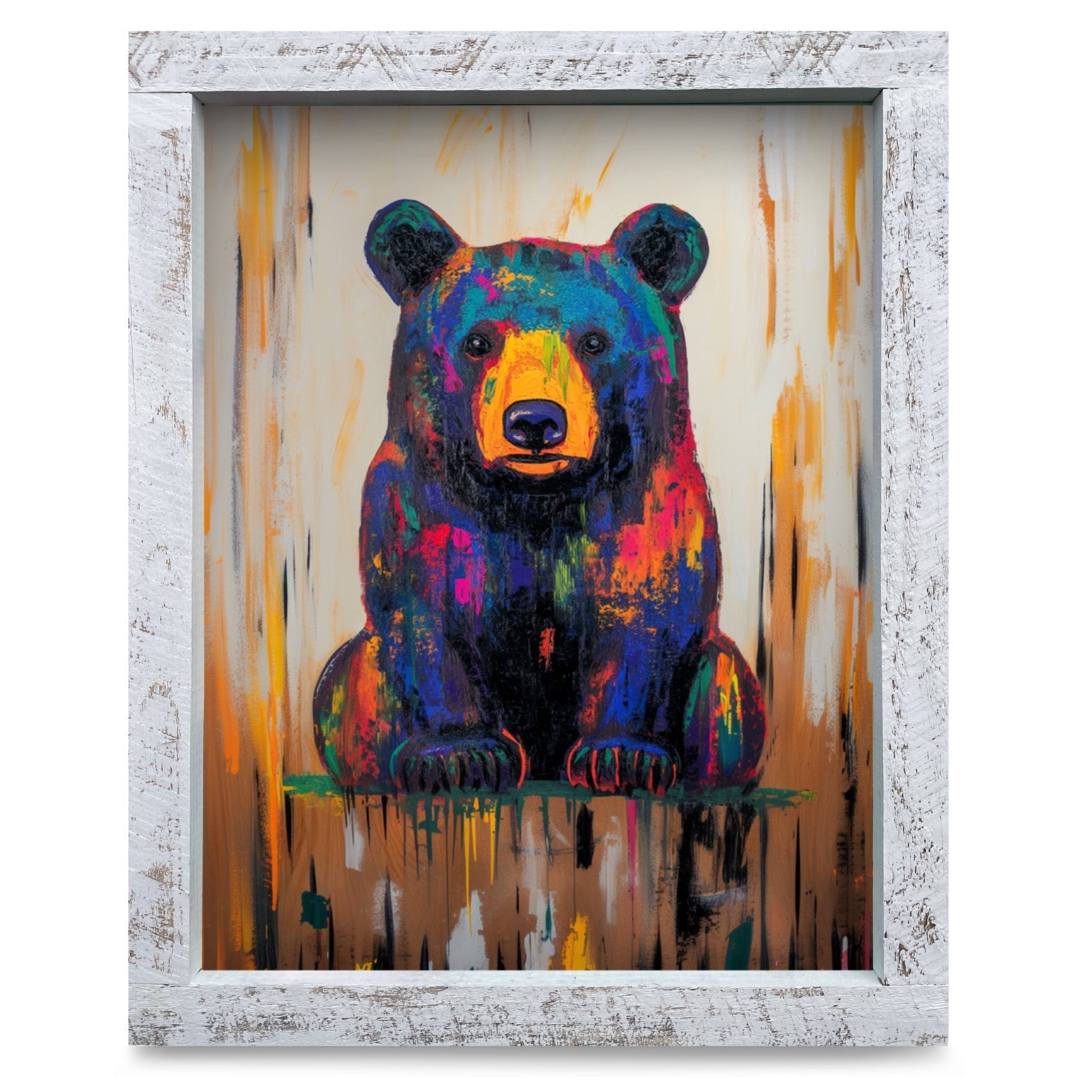 Colorful Black Bear | Real Wood Framed Wall Art Print – Mill Wood Art