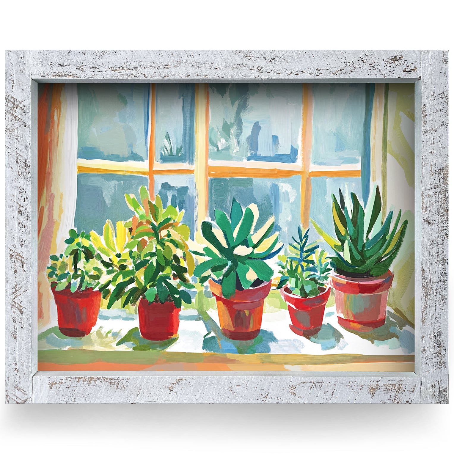 Succulent Window Nook | Real Wood Framed Wall Art Print – Mill