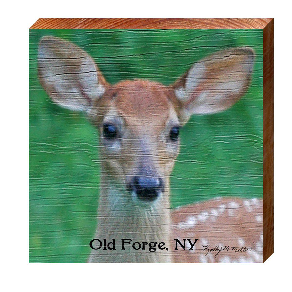Old NY Kathy Miller's Deer Wall Art Print on Real Wood Mill