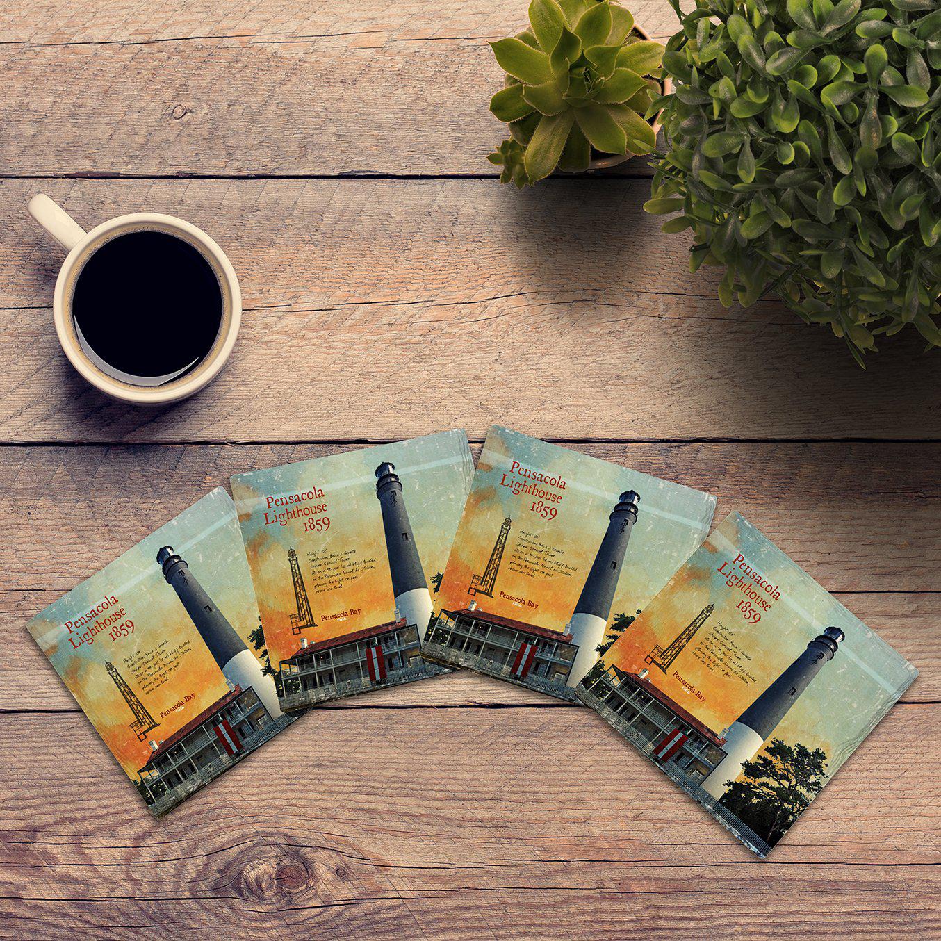 Pensacola Lighthouse, Florida Dark|Drink Coaster Set – Mill Wood Art