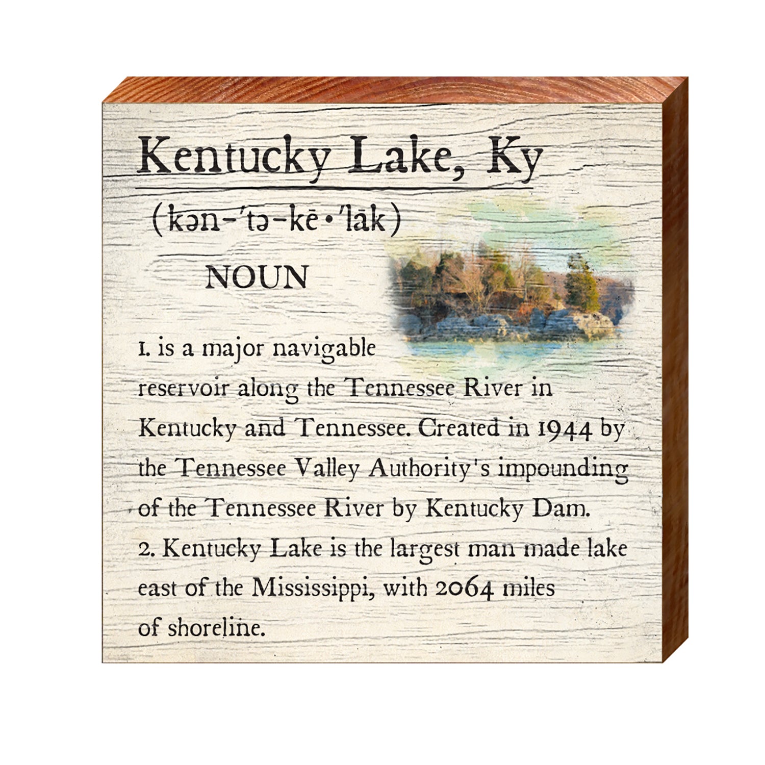 Kentucky Lake, Kentucky Definition Wooden Sign Wall Art Print on Rea