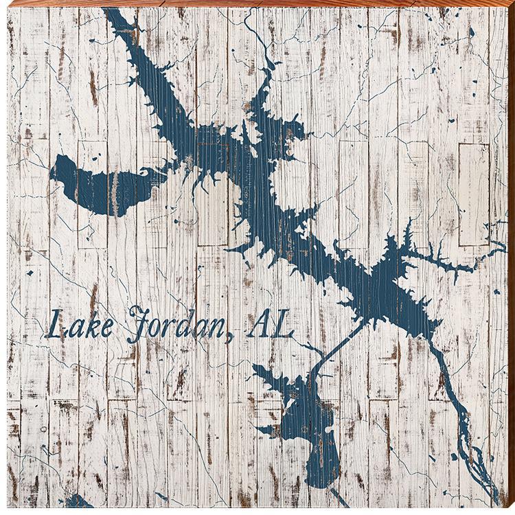 Lake Jordan, Alabama Navy & White Shabby Map Wall Art | Wall Art Print