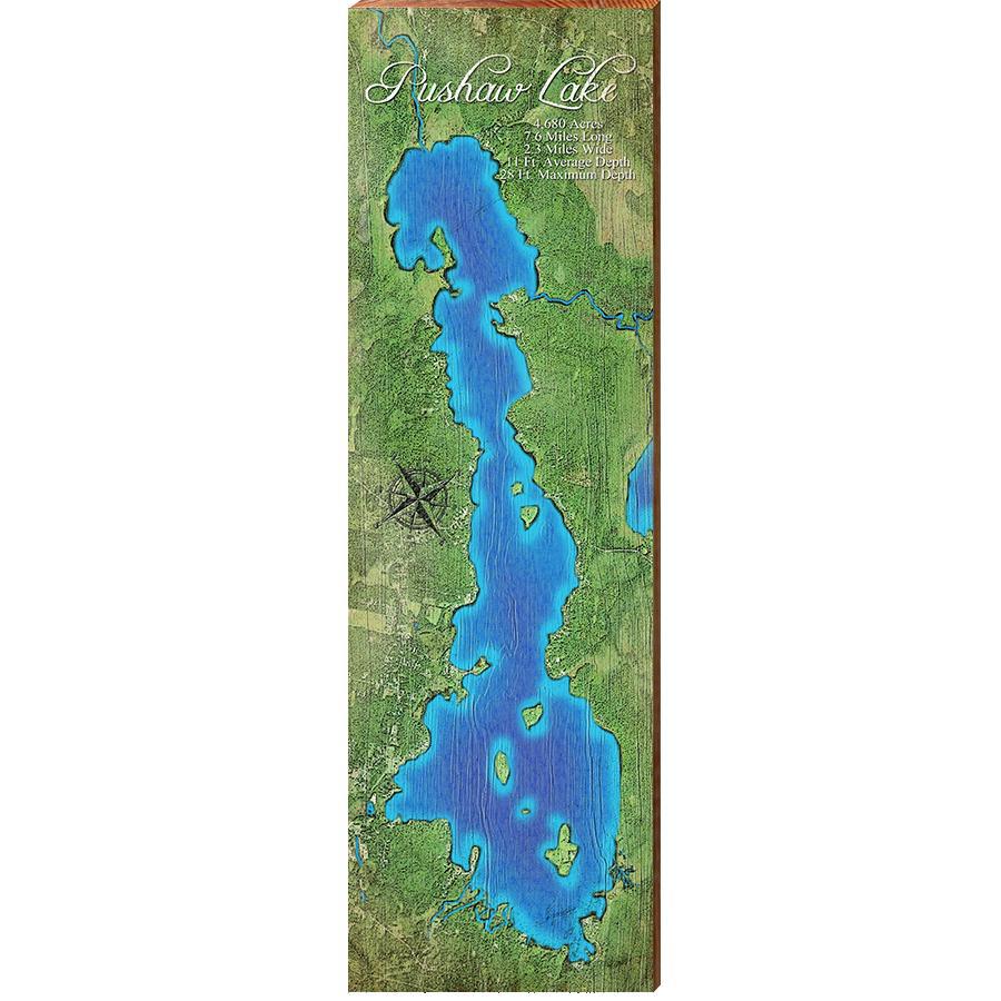 Pushaw Lake, Maine Satellite Styled Map Wall Art 