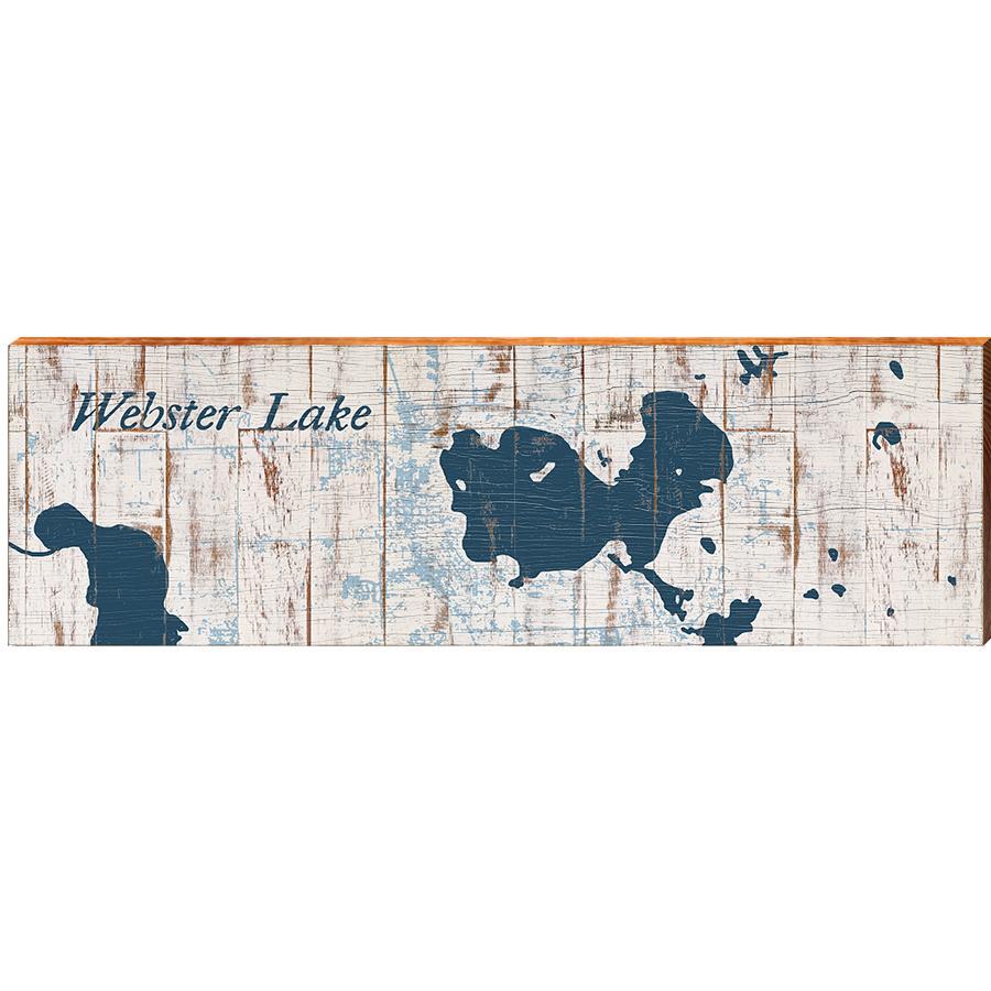 ster Lake, Indiana Navy & White Shabby Styled Map Mill Wood Art