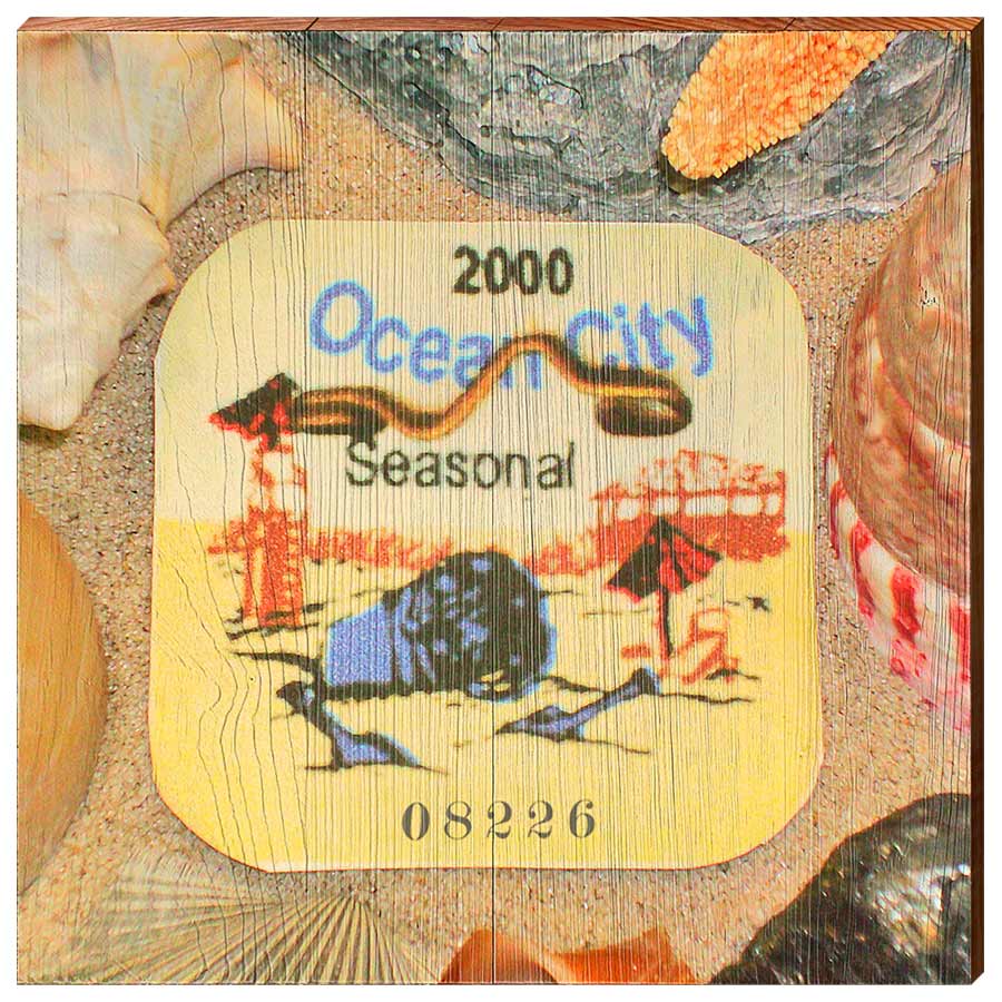 Ocean City, New Jersey 2000 Beach Tag Art | Wall Art Print on Real Wood