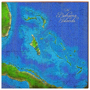 MILL WOOD ART Bahamas Islands Map Home Decor Art Print on Real Wood (30"x30") Wall Art-Mill Wood Art