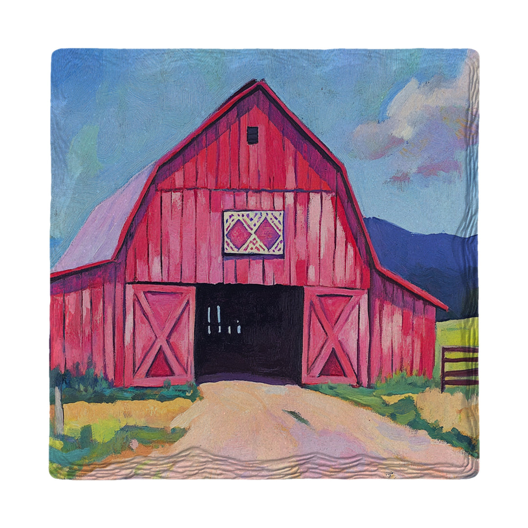 Red Barn Scene | Ceramic Drink Coaster Set – Mill Wood Art, image size:1080x1080