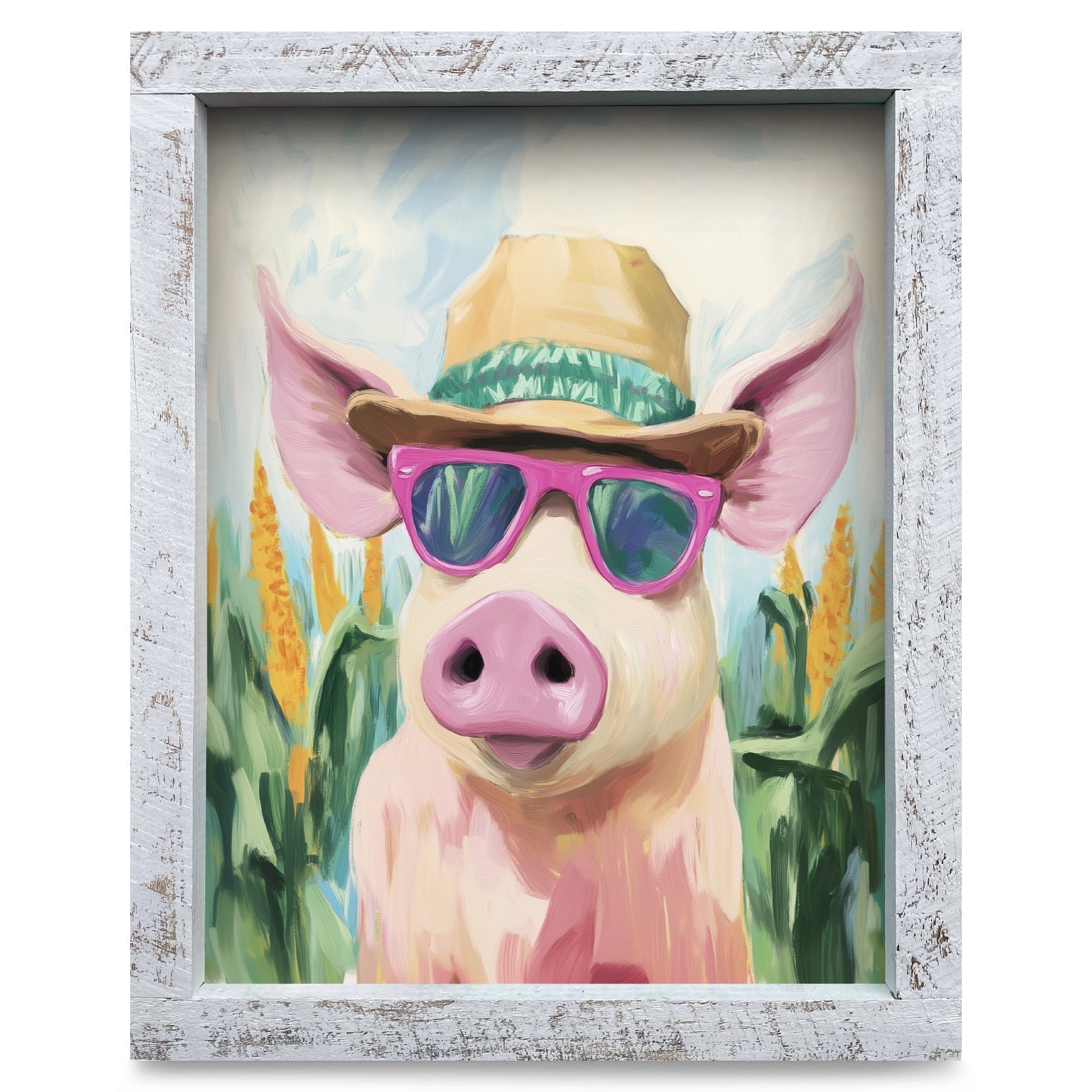 Hey Dude Pig | Real Wood Framed Wall Art Print – Mill Wood Art