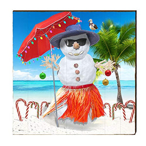 Beachy Snowman Home Decor Art Print on Real Wood (18"x18"-Mill Wood Art