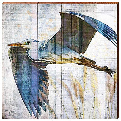 Water Color Blue Heron Home Decor Art Print on Real Wood (18"x18"-Mill Wood Art