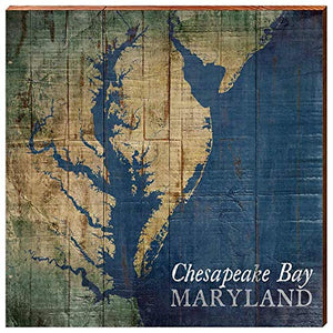 Chesapeake Bay, Maryland Map Home Decor Art Print on Real Wood (18"x18" Wall Art-Mill Wood Art