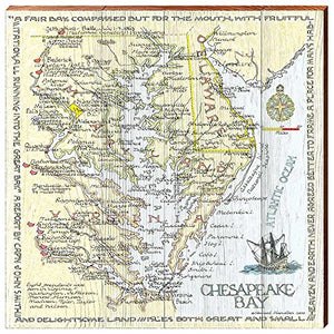 MILL WOOD ART Chesapeake Bay Map Home Decor Art Print on Real Wood (18"x18") Wall Art-Mill Wood Art