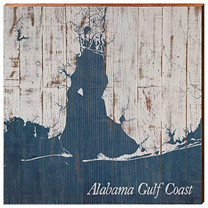 MILL WOOD ART Alabama Gulf Coast Map Home Decor Art Print on Real Wood (18"x18") Wall Art-Mill Wood Art