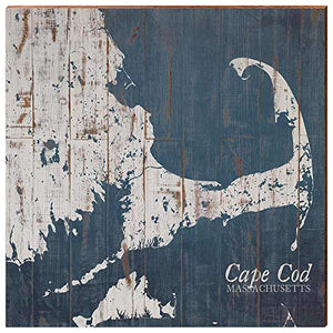 Cape Cod, MA Shabby Map Home Decor Art Print on Real Wood (18"x18" Wall Art-Mill Wood Art