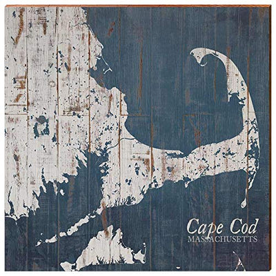 Cape Cod, MA Shabby Map Home Decor Art Print on Real Wood (18"x18" Wall Art-Mill Wood Art