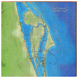 MILL WOOD ART Cape Canaveral to Sebastian Inlet Map Home Decor Art Print on Real Wood (18"x18") Wall Art-Mill Wood Art