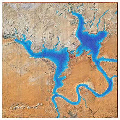 MILL WOOD ART Lake Powell Map Home Decor Art Print on Real Wood (30"x30") Wall Art-Mill Wood Art