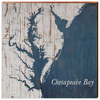 MILL WOOD ART Chesapeake Bay Map Shabby Styled Home Decor Art Print on Real Wood (18"x18") Wall Art-Mill Wood Art