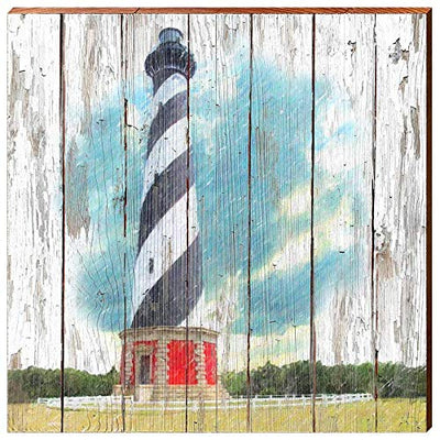 Cape Hatteras Lighthouse Rustic Home Decor Art Print on Real Wood (18"x18"-Mill Wood Art