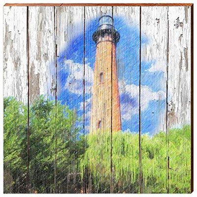 Currituck Lighthouse Rustic Home Decor Art Print on Real Wood (18"x18"-Mill Wood Art