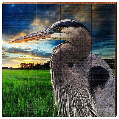 Dark Heron Home Decor Art Print on Real Wood (18"x18"-Mill Wood Art