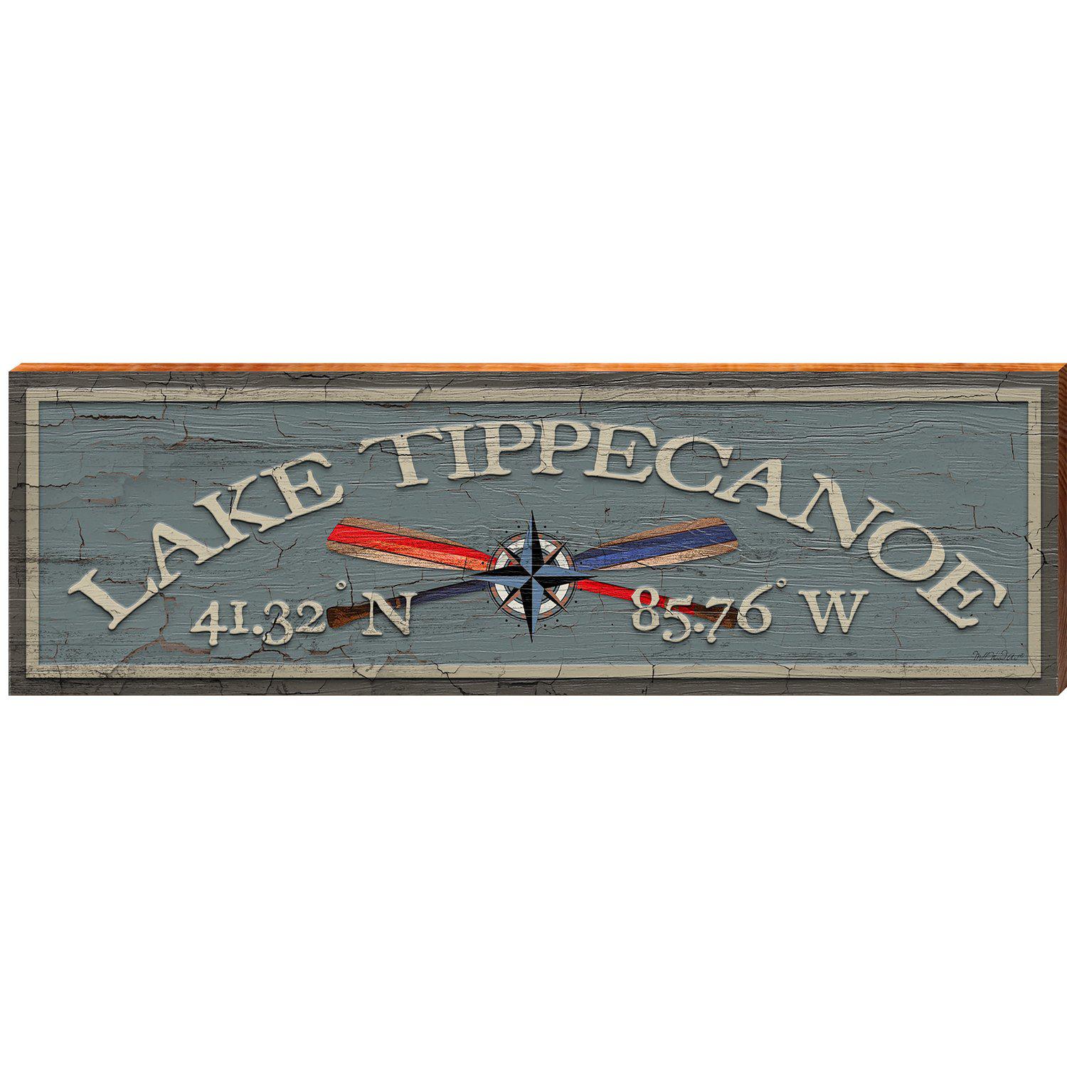 Lake Tippecanoe Latitude Longitude Paddles Green Home Decor Art Print on Real Wood