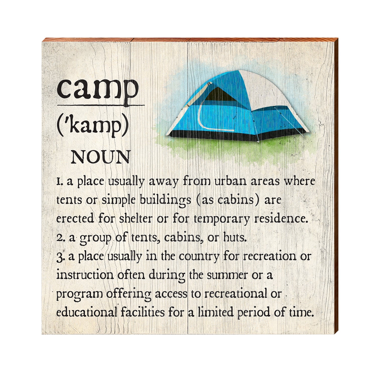 Camp Definition Wooden Sign | Wall Art Print on Real Wood