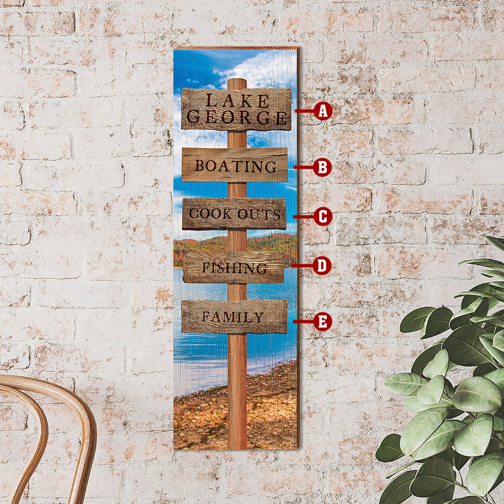 Personalized Lake Wood Directional Sign  Wall Art Print on Real Wood –  Mill Wood Art