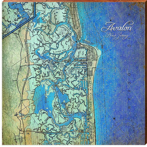 Avalon, New Jersey Map Home Decor Art Print on Real Wood (18"x18" Wall Art-Mill Wood Art