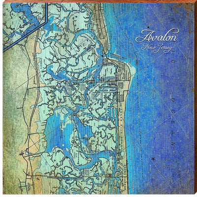 Avalon, New Jersey Map Home Decor Art Print on Real Wood (18"x18" Wall Art-Mill Wood Art