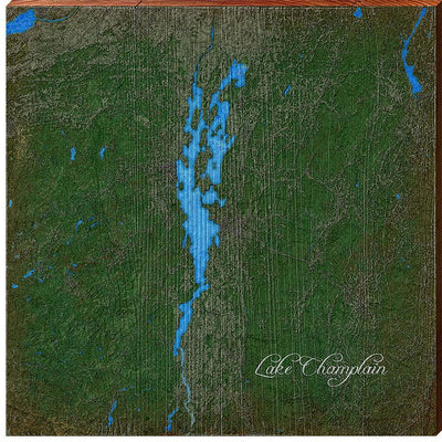 Lake Champlain, Vermont, New York Satellite Map Wall Art-Mill Wood Art