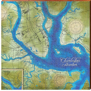 MILL WOOD ART Charleston Harbor Map Home Decor Art Print on Real Wood (18"x18") Wall Art-Mill Wood Art