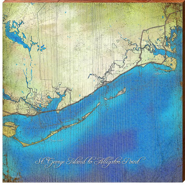 St. George Island to Alligator Point, Florida Map Wooden Sign | Wall A ...