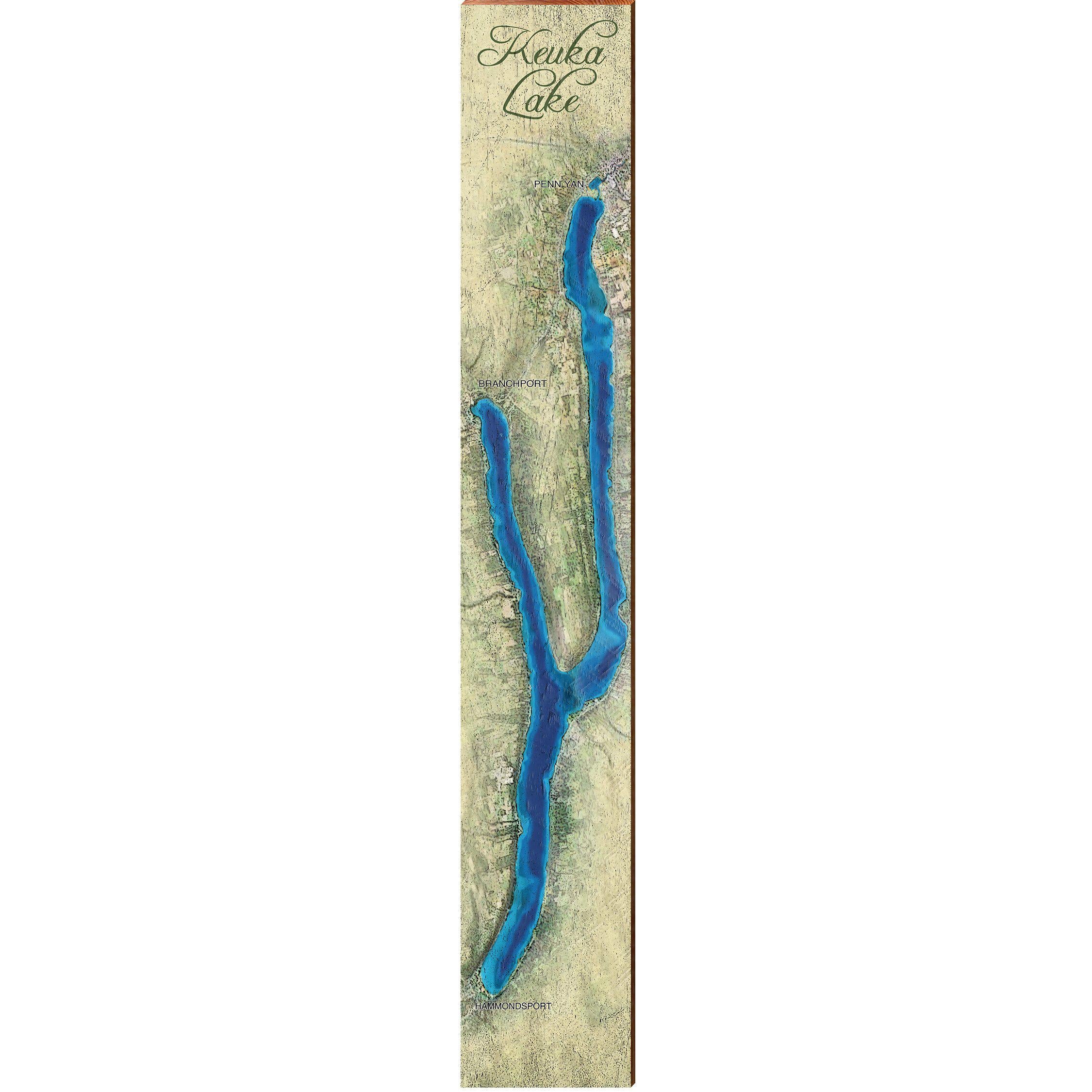 Keuka Lake, New York Map Wooden Sign | Wall Art Print on Real Wood ...