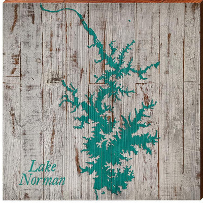 Lake Norman, North Carolina Teal & White Shabby Map-Mill Wood Art