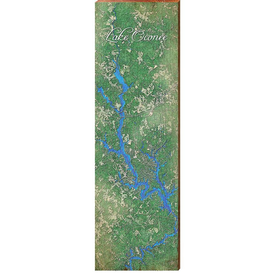 Lake Oconee Map Home Decor Art Print on Real Wood