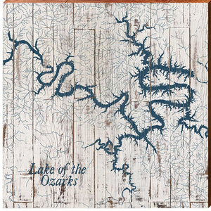 Lake of The Ozarks Shabby Map Home Decor Art Print on Real Wood (18"x18") Wall Art-Mill Wood Art