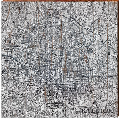 City of Raleigh, North Carolina Black & White Topographic Map-Mill Wood Art