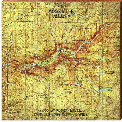 Yosemite Valley, California Topographic Map Wall Art-Mill Wood Art